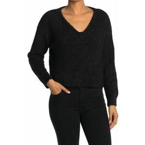 A-704 Abound Womens Long Sleeve Sparkly Glitter V-Neck Sweater BLACK Sz xs